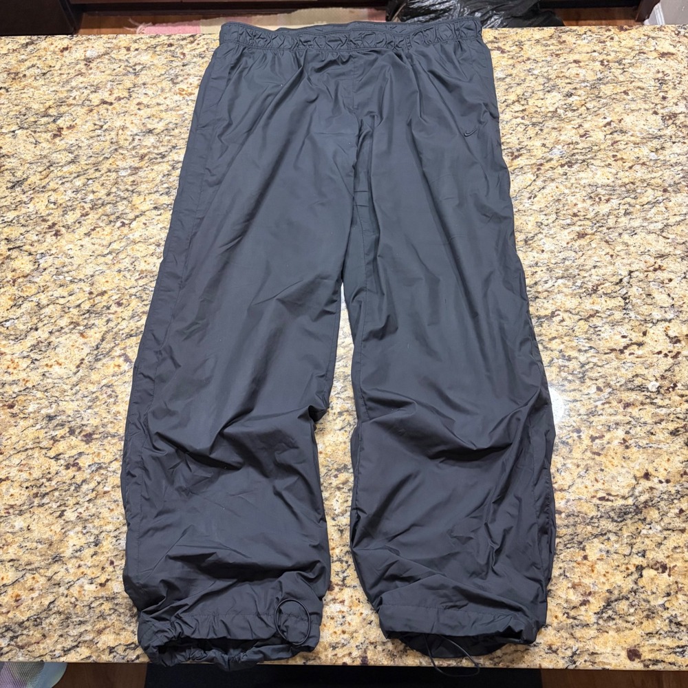 Nike Mens XL Black Windbreaker Track Pants Mesh Lined Bungee Ankle Swoosh v